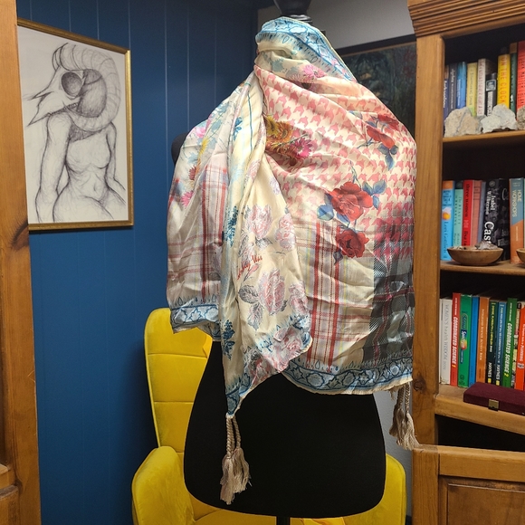 Johnny Was Accessories - Johnny Was Silk Floral & Multi Pattern Scarf With Corner Tassels